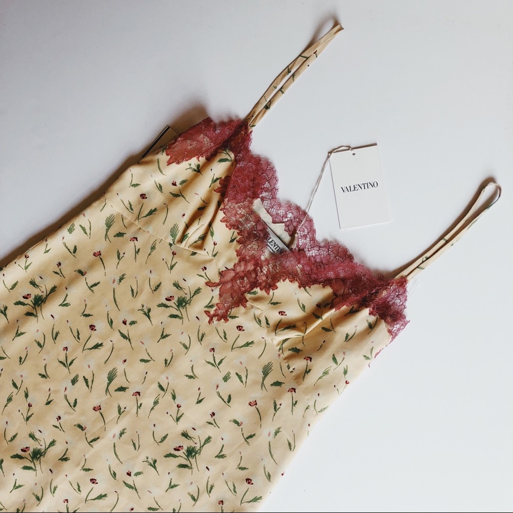 NWT VALENTINO 100% Silk and Lace Slip Floral Dress